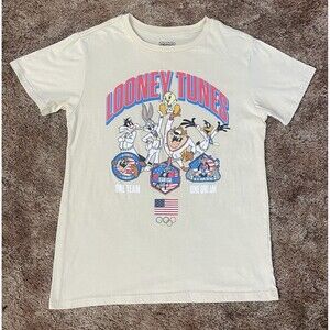 Men's XL T-Shirt Looney Tunes Team USA Cream Graphic Tee Short Sleeve